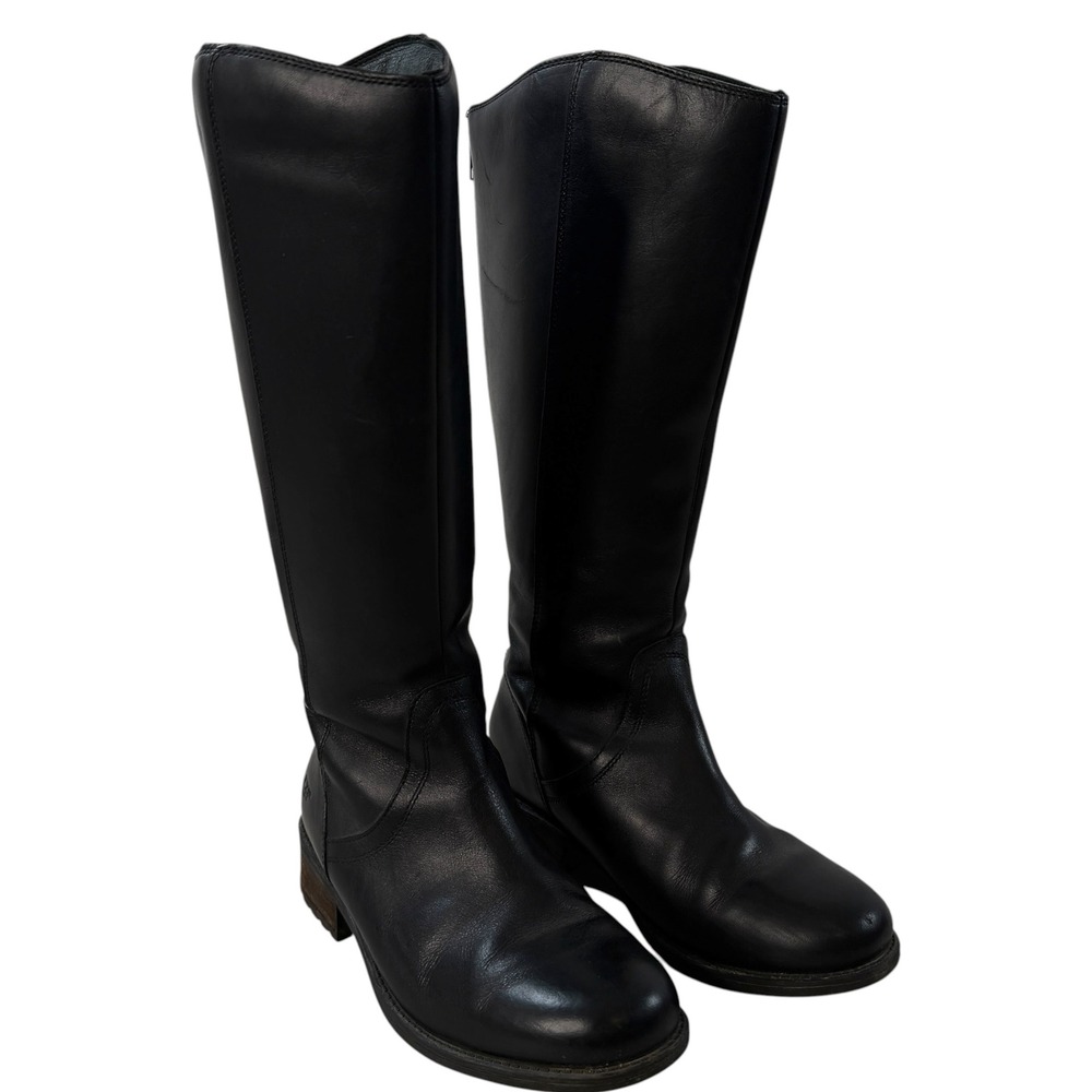 UGG Tall Black Leather Riding Boots 7.5 Back Zip 1006038 Lug Sole Round Toe